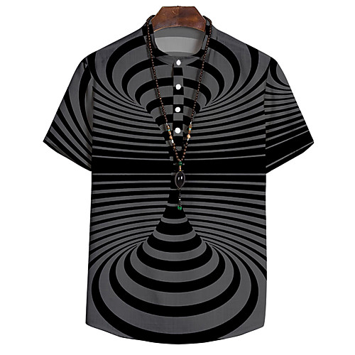 

Men's Shirt 3D Print Optical Illusion Button-Down 3D Print Short Sleeve Casual Tops Casual Fashion Breathable Comfortable Black