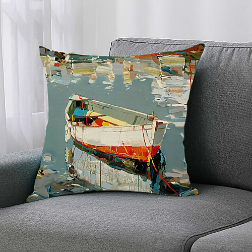 

1pc Oil Painting Style Cushion Cover Double Side Print 45x45cm Linen for Sofa Bedroom