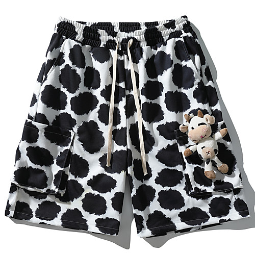 

Men's Cartoon Casual / Sporty Daily Holiday Shorts Pants Cow Short Drawstring Pocket Print Black / White