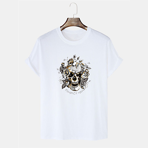 

Men's T shirt Hot Stamping Graphic Prints Skull Print Short Sleeve Daily Tops 100% Cotton Basic Casual White Black Blue