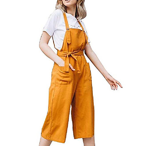 

women's casual cotton wide leg loose fit bib overalls jumpsuit with pocket orange tag xl