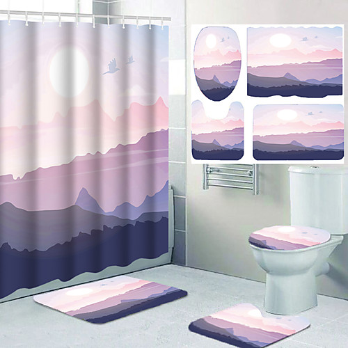 

Four-piece Design of Bathroom Waterproof Shower Curtain and Leisure Toilet Floor Mat