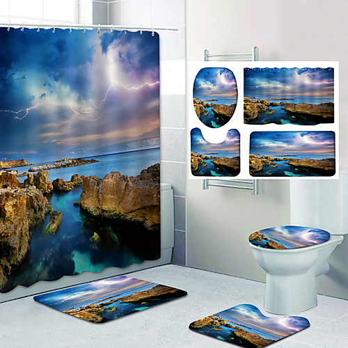 

Bathroom Shower Curtain & Mat Set Classic Polyester Waterproof