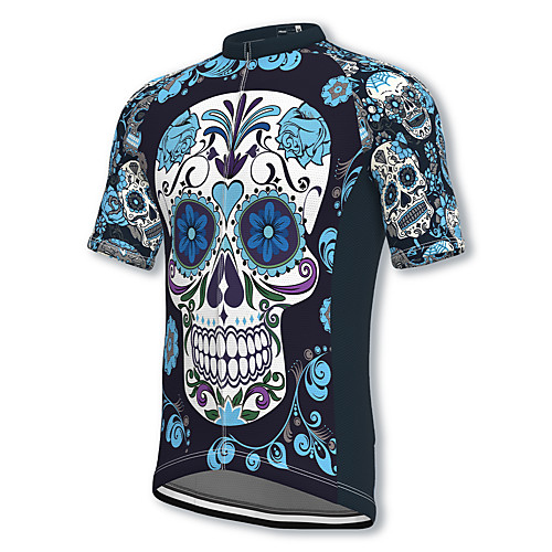

21Grams Men's Short Sleeve Cycling Jersey Spandex Dark Navy Skull Bike Top Mountain Bike MTB Road Bike Cycling Breathable Quick Dry Sports Clothing Apparel / Athleisure