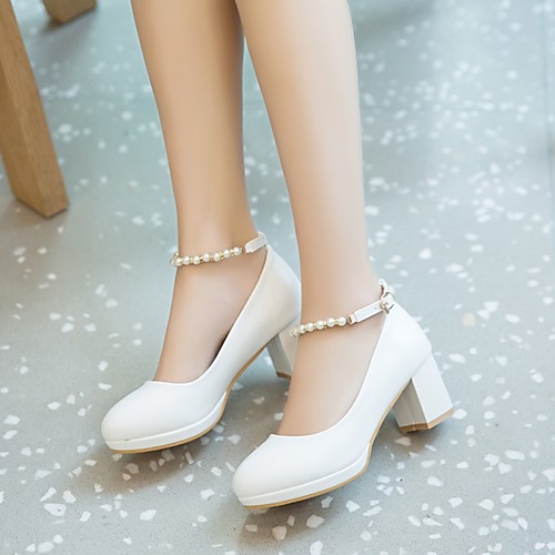 

Women's Heels Chunky Heel Round Toe Microfiber Imitation Pearl Solid Colored White Black Pink