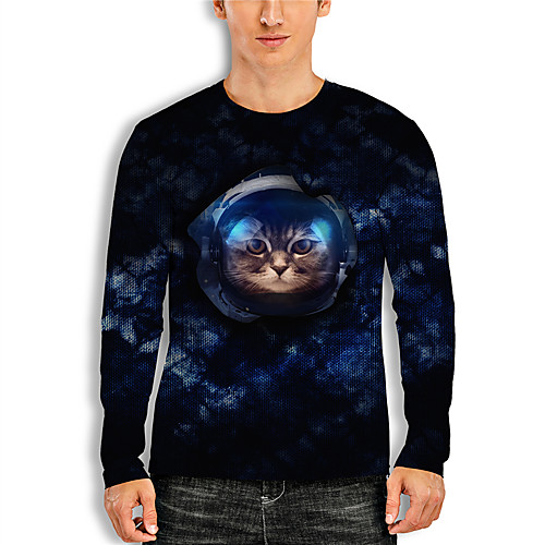 

Men's Tunic 3D Print Cat Graphic Animal Print Long Sleeve Daily Tops Basic Casual Black