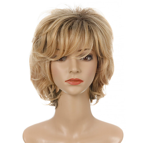 

Synthetic Wig Curly Side Part Neat Bang Wig Short Light Blonde Synthetic Hair Women's Cosplay Party Fashion Blonde