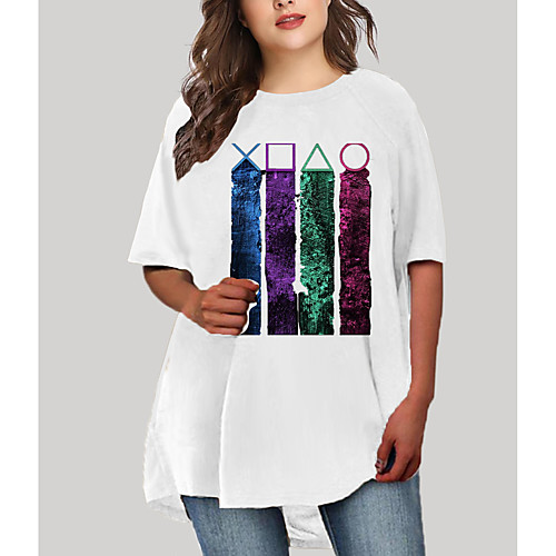 

Women's Plus Size Graphic Color Block Print Casual Half Sleeve Fall Short Mini Dress T Shirt Dress Tee Dress White