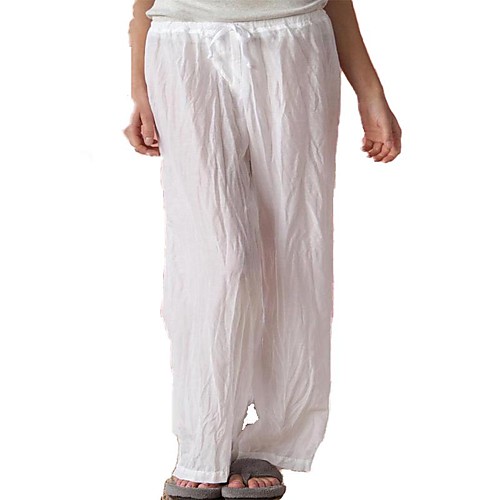 

Women's Casual / Sporty Chino Comfort Casual Home Wide Leg Pants Solid Colored Ankle-Length Drawstring Stripe Pocket White Black Wine Gray