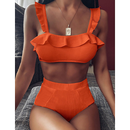 

Women's Bikini 2 Piece Swimsuit Open Back Slim Solid Color Tie Dye White Black Orange Dark Gray Beige Swimwear Padded Bathing Suits New Fashion Sexy