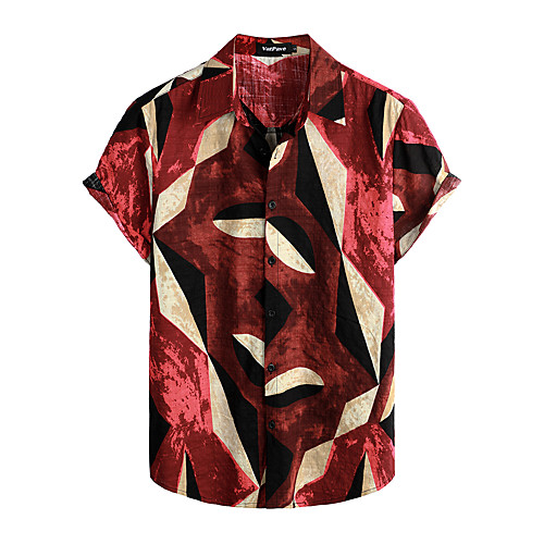

Men's Shirt Tribal Short Sleeve Daily Tops Cotton Basic Boho Black / Red