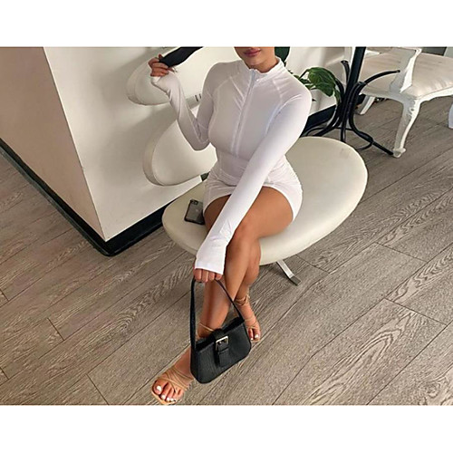 

Women's Sheath Dress Short Mini Dress L Photographed on the same day White Black Purple Gray Long Sleeve Solid Color Spring Summer Turtleneck Casual 2021 A large number of spot photos issued on the