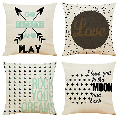 

4 pcs Linen Pillow Cover, Geometric Simple Classic Square Zipper Traditional Classic