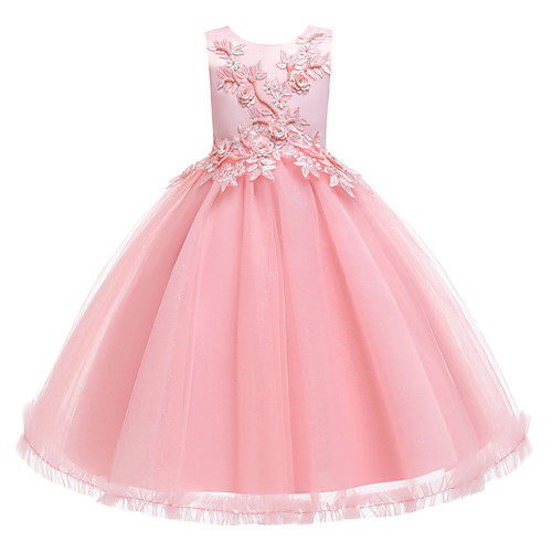 

Ball Gown Ankle Length Wedding / Event / Party Flower Girl Dresses - Tulle / Polyester Sleeveless Jewel Neck with Faux Pearl / Embroidery / Ruching