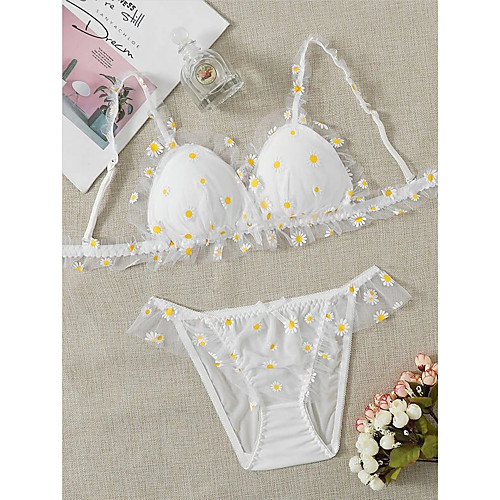 

Women's Lace Suits Nightwear Floral Bra White One-Size / Strap