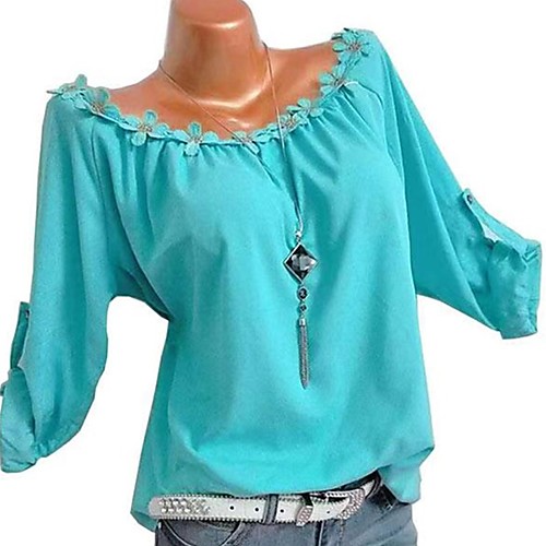 

Women's Blouse Plain Long Sleeve Round Neck Tops Basic Basic Top White Blushing Pink Green