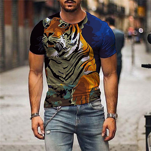 

Men's Tees T shirt 3D Print Graphic Prints Tiger Animal Print Short Sleeve Daily Tops Casual Designer Big and Tall Blue