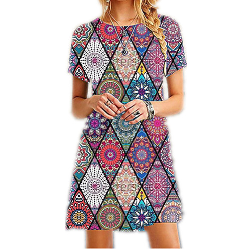 

Women's A Line Dress Knee Length Dress Rainbow Short Sleeve Floral Spring Summer Round Neck Casual 2021 S M L XL XXL 3XL