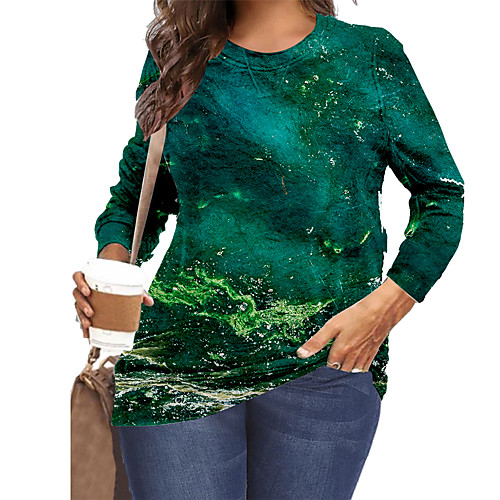 

Women's Plus Size Print Graphic Scenery T shirt Large Size Round Neck Long Sleeve Streetwear Tops XL XXL 3XL Green Big Size