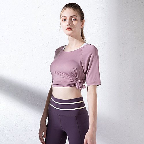

Women's Short Sleeve Running Shirt Patchwork Tee Tshirt Top Athletic Athleisure Summer Elastane Moisture Wicking Quick Dry Breathable Yoga Fitness Gym Workout Running Training Sportswear Solid Colored