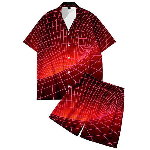 

Men's Shirt Suits 3D Print Optical Illusion Button-Down 3D Print Short Sleeve Street Tops Fashion Classic Breathable Comfortable Red