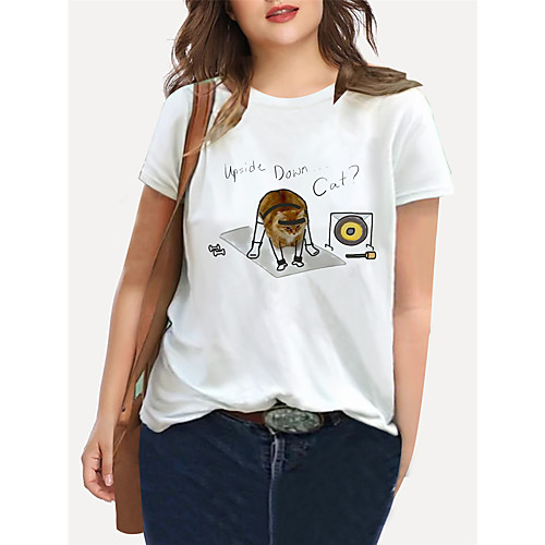 

Women's Plus Size Print Cat Graphic Animal T shirt Large Size Crewneck Short Sleeve Basic Tops XL XXL 3XL White Big Size