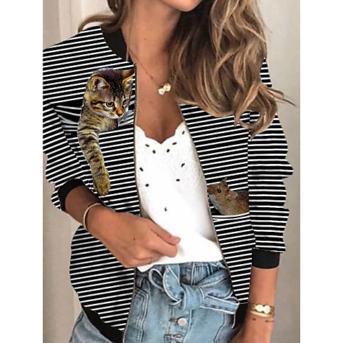 

Women's Animal Patterned Print Active Spring & Fall Jacket Regular Daily Long Sleeve Air Layer Fabric Coat Tops Black