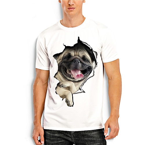 

Men's Tees T shirt 3D Print Dog Graphic Prints Animal Print Short Sleeve Daily Tops Casual Designer Big and Tall White Red