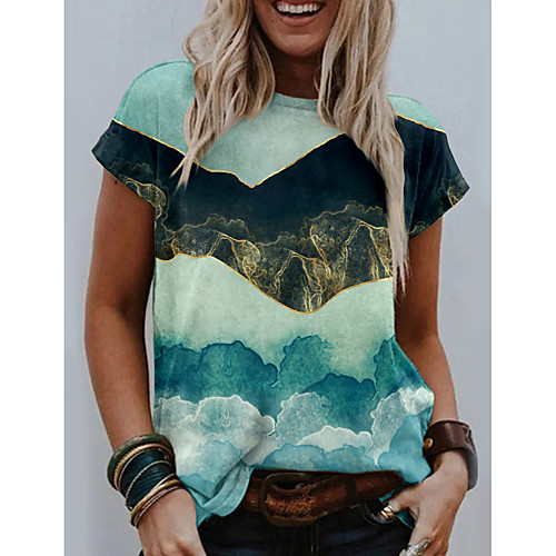 

Women's T shirt Graphic Scenery 3D Print Round Neck Tops Basic Basic Top Yellow Green Light Green