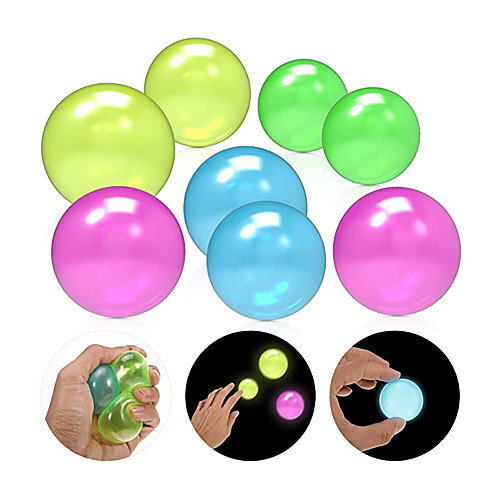 

Sensory Fidget Toy Sticky Ceiling Balls Stress Reliever 8 pcs Ball Glow in the Dark Luminescent Silicone For Kid's Adults' Boys and Girls