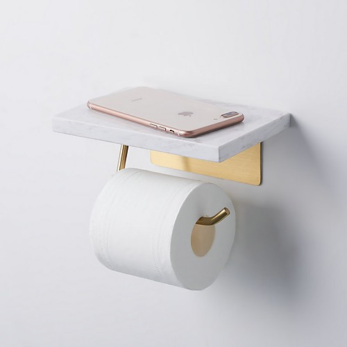 

Simple Brass Marble Bathroom Toilet Paper HAolder Kitchen Wall Hanging Wall Multi-function Shelf Roll Paper Holder