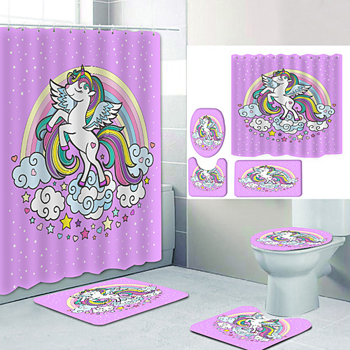 

Bathroom Shower Curtain & Mat Set Modern Polyester New Design