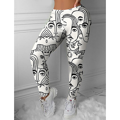 

Women's Colorful Fashion Comfort Weekend Gym Leggings Pants Abstract Graphic Prints Ankle-Length Sporty Elastic Waist Print Black / White