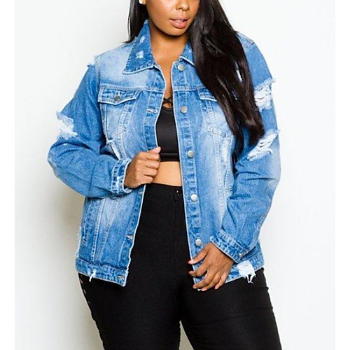 

Women's Letter Basic Spring & Fall Denim Jacket Regular Daily Long Sleeve Cotton Coat Tops Blue
