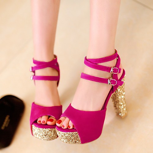 

Women's Sandals Chunky Heel Peep Toe PU Synthetics Black Fuchsia