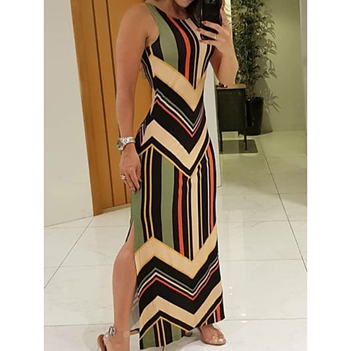 

Women's Sheath Dress Maxi long Dress Black Sleeveless Color Block Summer Round Neck Sexy 2021 S M L XL