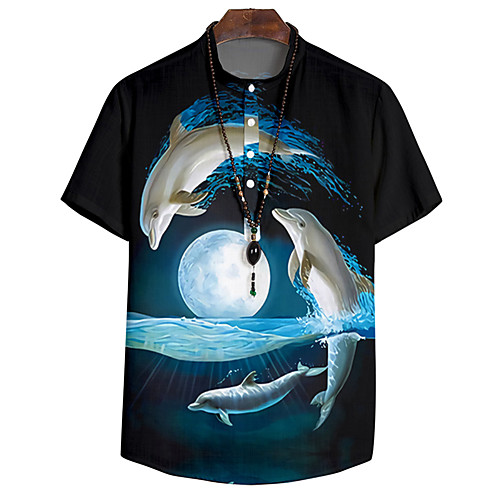 

Men's Shirt 3D Print Fish Animal Button-Down 3D Print Short Sleeve Daily Tops Casual Fashion Hawaiian Black
