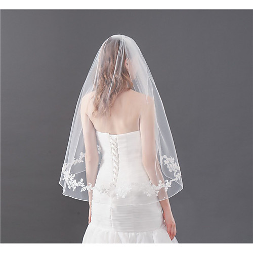 

One-tier Lovers Wedding Veil Fingertip Veils with Splicing 75 cm Lace / Tulle