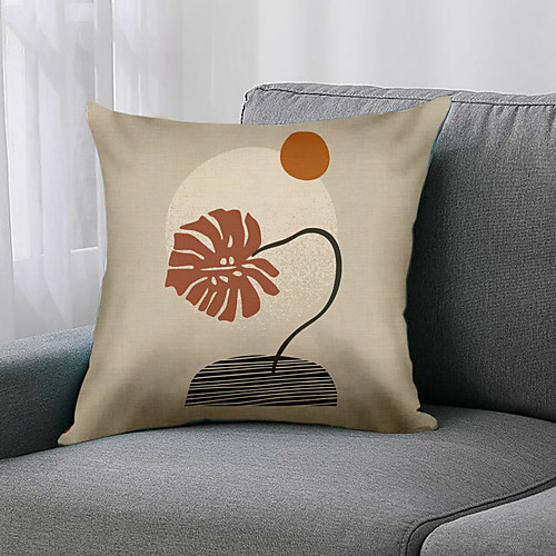 

1 Pc Leaf And Geometric Style Cushion Cover Double Side Print 45x56cm Linen for Sofa Bedroom