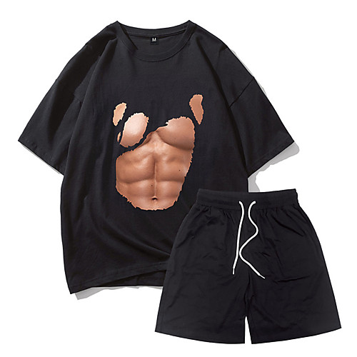 

Men's Casual / Sporty Athleisure Breathable Outdoor Daily Gym Shorts Suits Pants Muscle Short Drawstring 3D Print Black