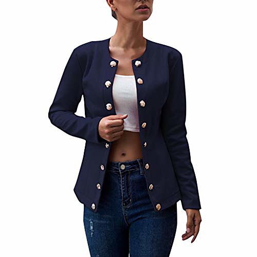 

listha blazers womens daily double-breasted blazer long sleeve jacket ladies office wear coat dark blue