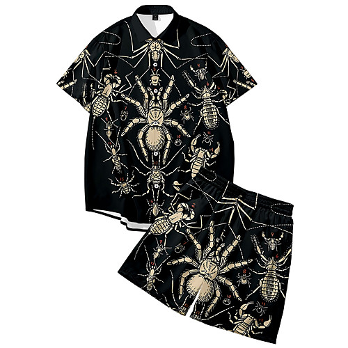 

Men's Shirt Suits 3D Print Spider Animal Button-Down 3D Print Short Sleeve Daily Tops Casual Fashion Breathable Black
