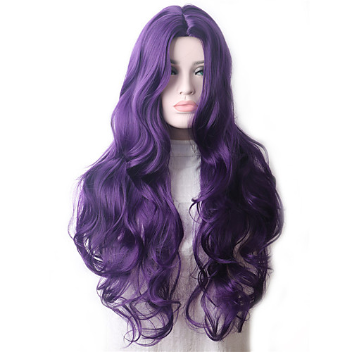 

Wavy Purple Synthetic Wig Long Hair Colored Cosplay Wigs For Women Female Grey Green Pink Red Dark Brown Black Blue