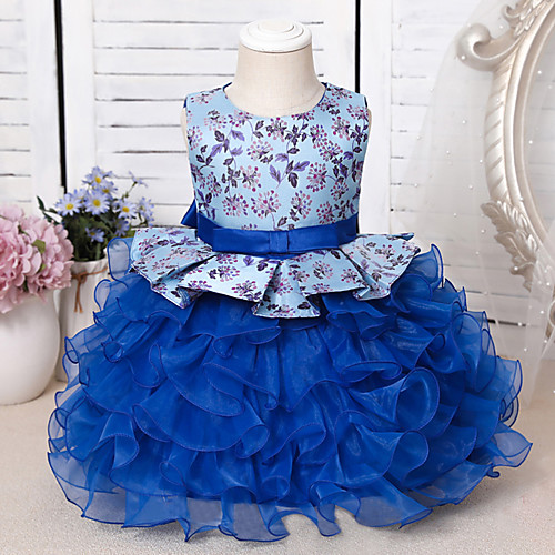 

Ball Gown Knee Length Wedding / Event / Party Flower Girl Dresses - Tulle / Polyester Sleeveless Jewel Neck with Sash / Ribbon / Bow(s) / Tier