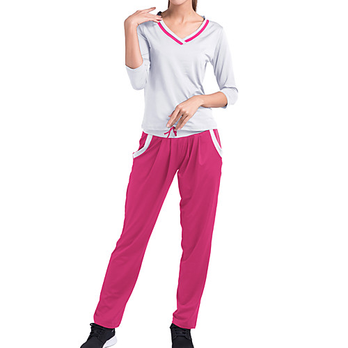 

Women's 2 Piece Tracksuit Jogging Suit Athleisure 2pcs Summer V Neck Spandex Quick Dry Breathable Sweat Out Fitness Jogging Sportswear Normal Track pants Red / White White Purple Burgundy Grey Green