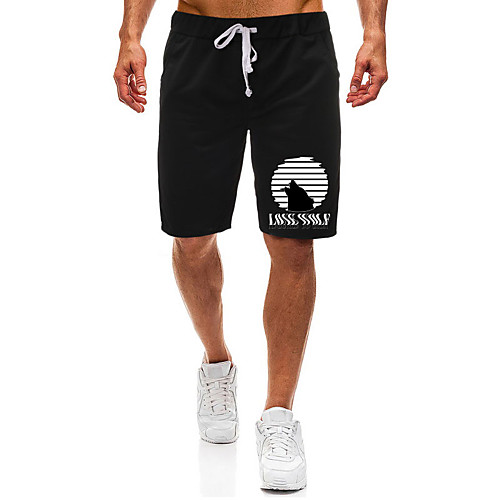 

Men's Casual / Sporty Athleisure Daily Gym Shorts Pants Stripe Letter Short Pocket Elastic Drawstring Design Print Black Light Grey