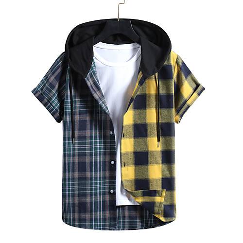 

Men's Sweatshirt Shirt non-printing Color Block Plain Patchwork Short Sleeve Casual Tops Yellow