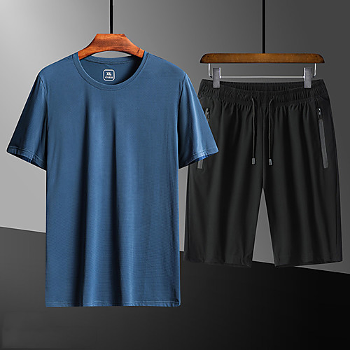 

Men's Hiking Tee shirt with Shorts Short Sleeve Crew Neck Clothing Suit Outdoor Lightweight Breathable Quick Dry Soft Autumn / Fall Spring Chinlon Spandex Solid Color White Black Blue Fishing