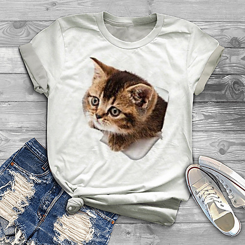 

Women's Plus Size Print Cat Graphic Animal T shirt Large Size Crewneck Short Sleeve Basic Tops XL XXL 3XL White Big Size