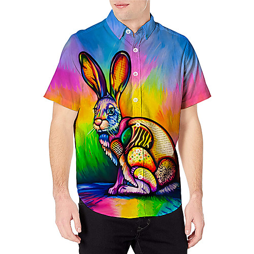 

Men's Shirt 3D Print Graphic Prints Rabbit / Bunny Animal Print Short Sleeve Daily Tops Casual Designer Rainbow